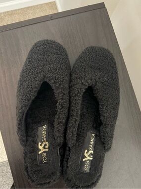 Yosi Samra Black Shearling Mules